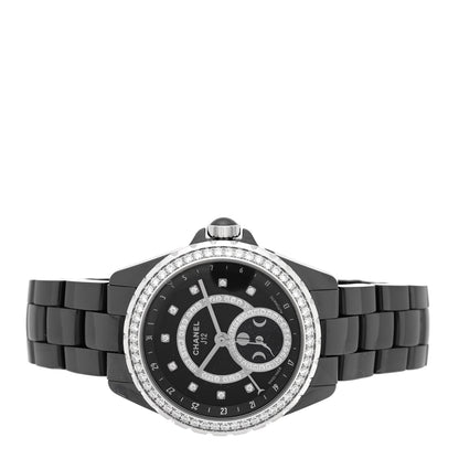 Chanel Stainless Steel Ceramic Diamond 38mm J12 Moon Phase Automatic Watch Black 2 of 4