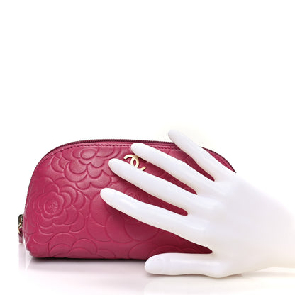Chanel Lambskin Camellia Embossed Cosmetic Case Pink 2 of 9