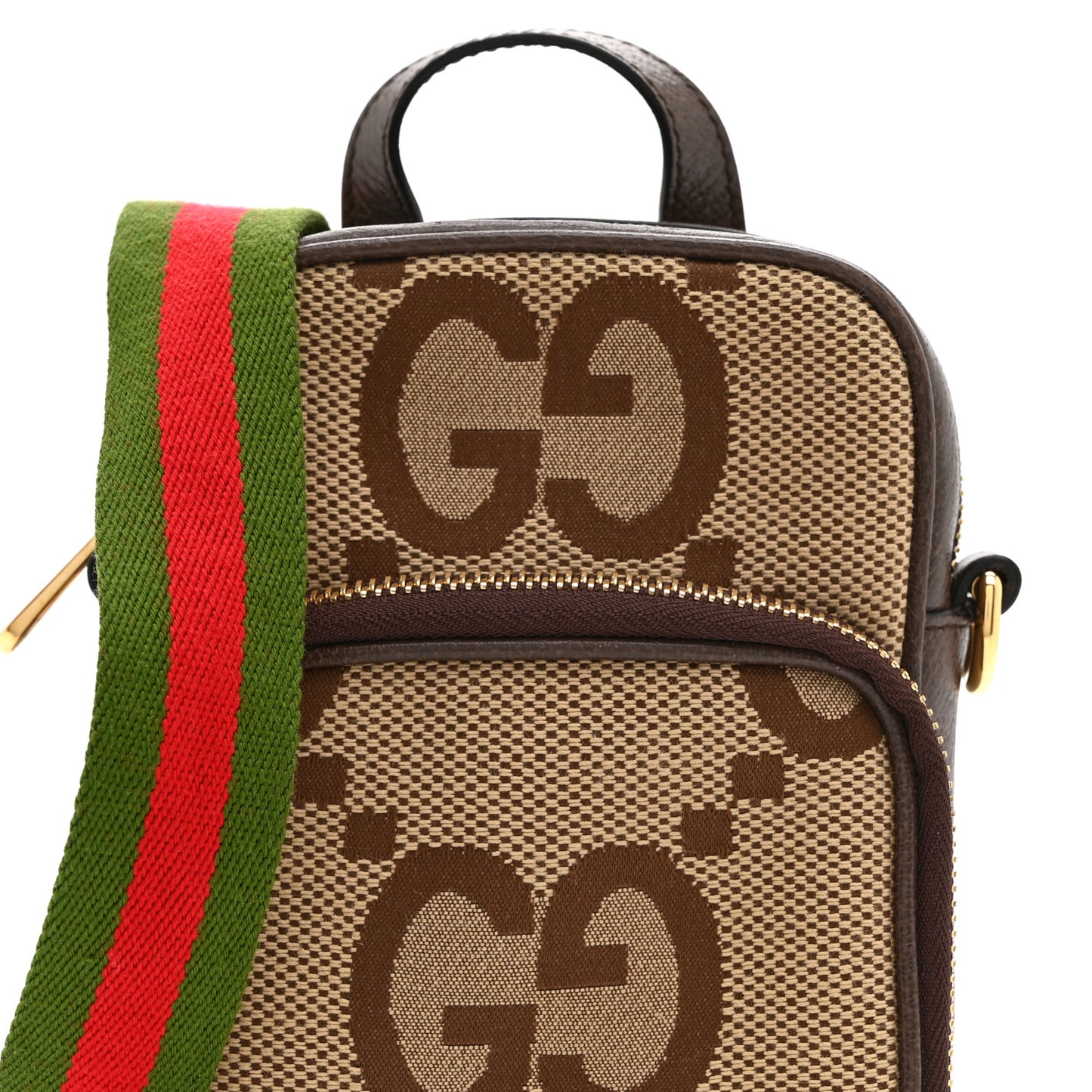 Monogram Jumbo GG Textured Dollar Calfskin Web Shoulder Bag Camel Ebony New Acero