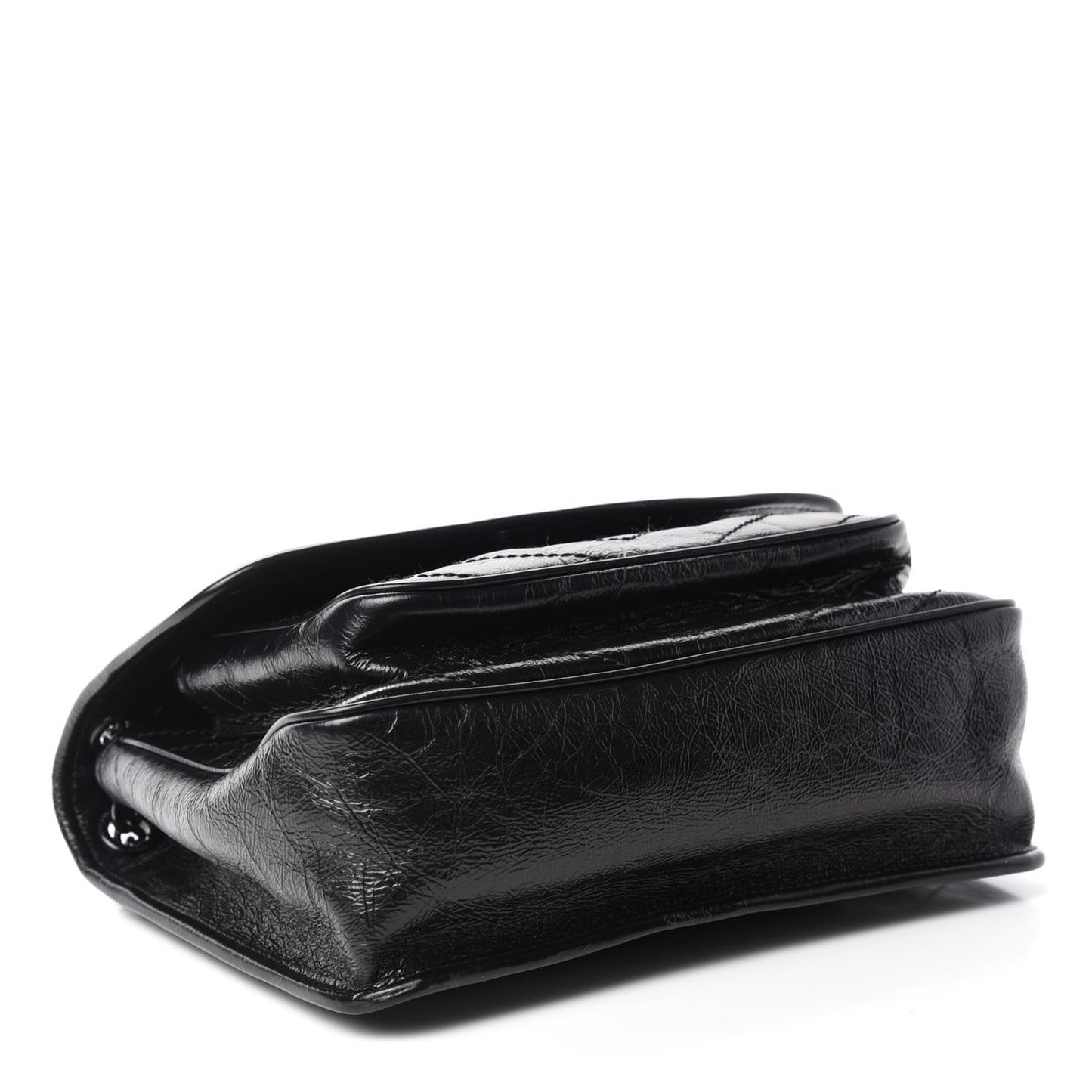 Crinkled Calfskin Matelasse Monogram Medium Niki Chain Satchel Black