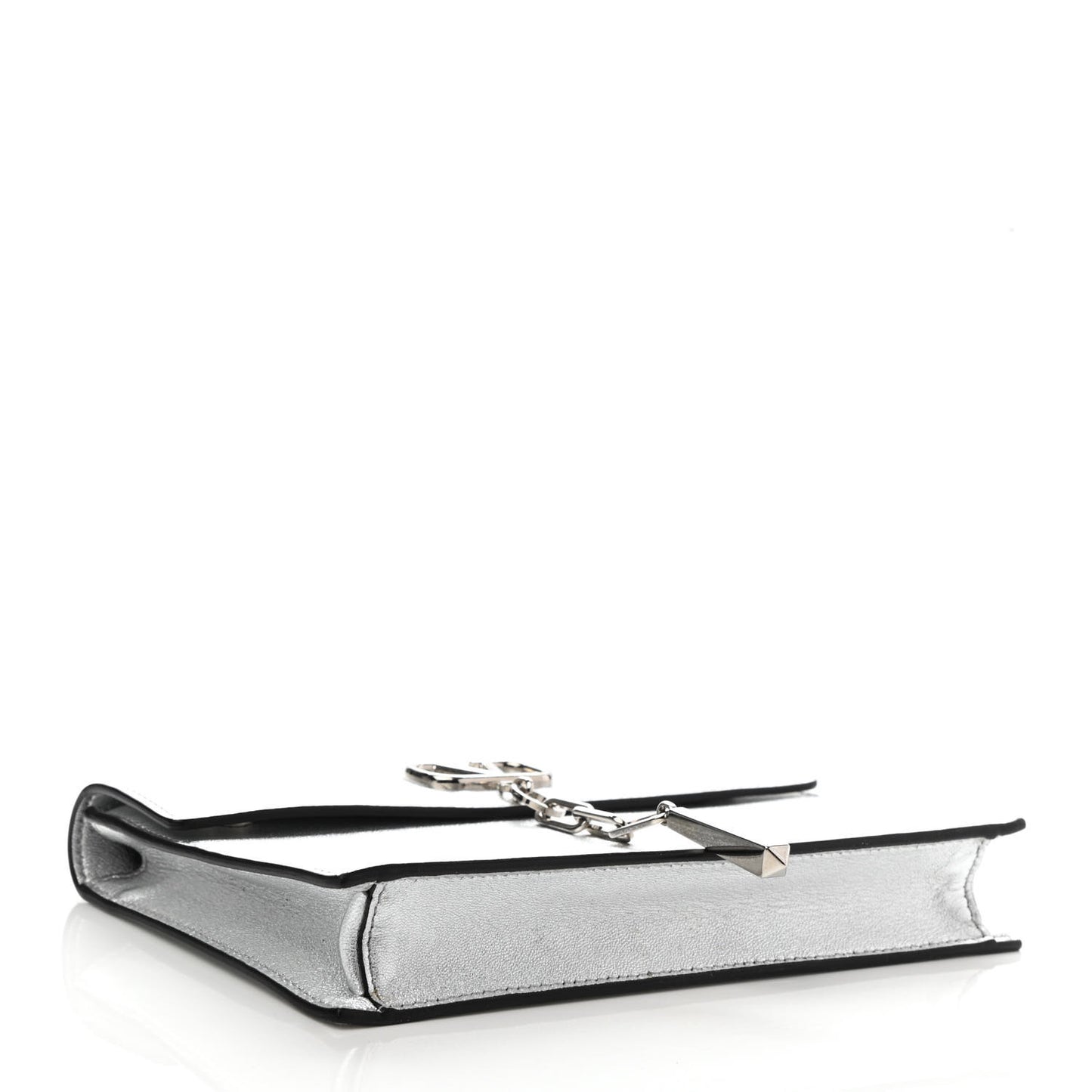 Metallic Calfskin Large Vlogo Escape Clutch Silver