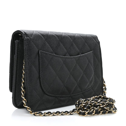 Chanel Caviar Quilted Perforated Metal CC Wallet On Chain WOC Black 2 of 9
