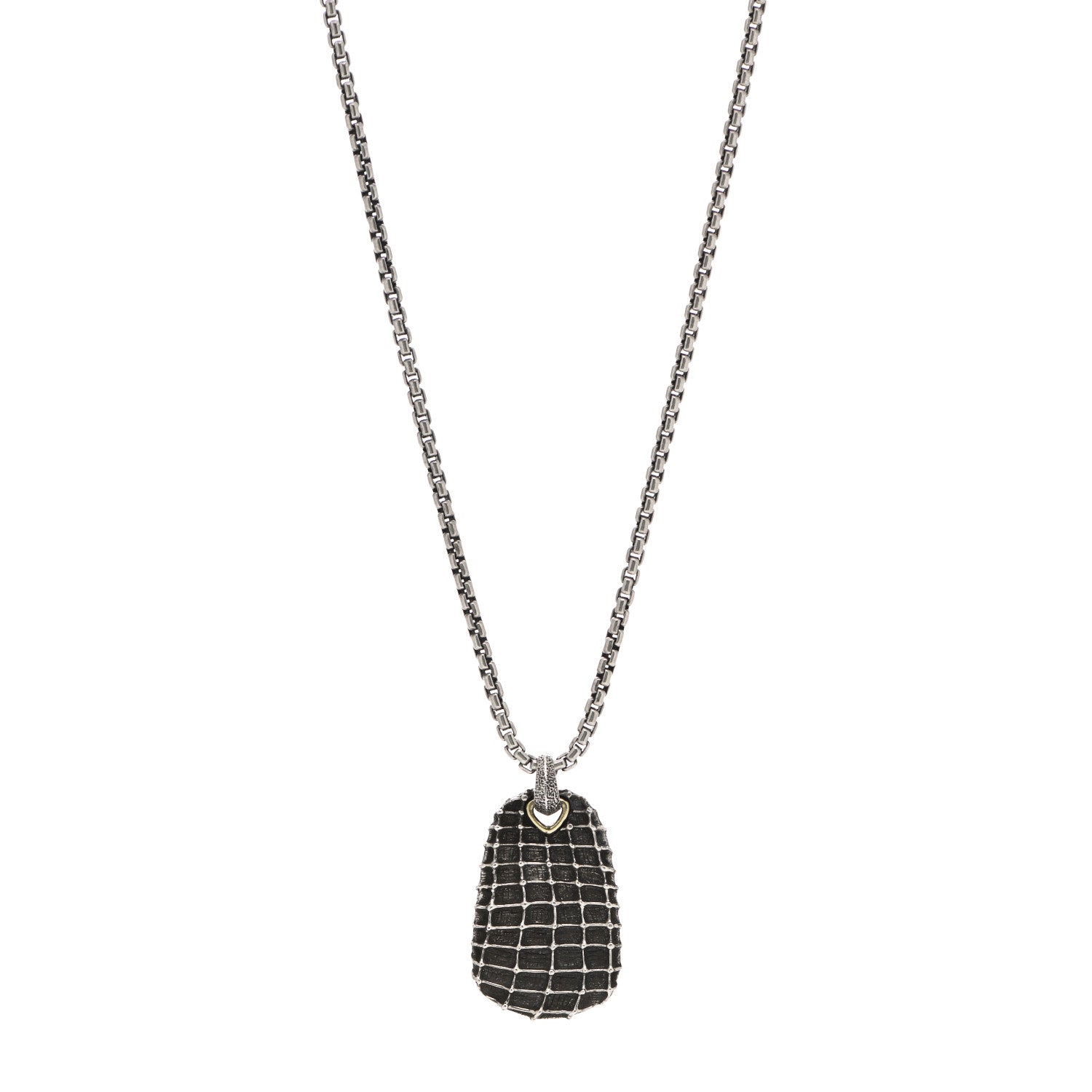 David Yurman Sterling Silver 18K Yellow Gold Seahorse Dog Tag Pendant Necklace 1 of 4