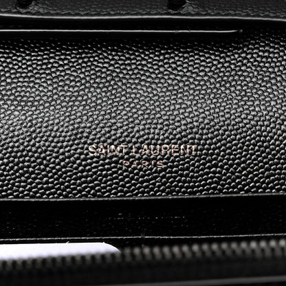 Saint Laurent Grain De Poudre Matelasse Chevron Monogram Monochrome Chain Wallet Black 6 of 11