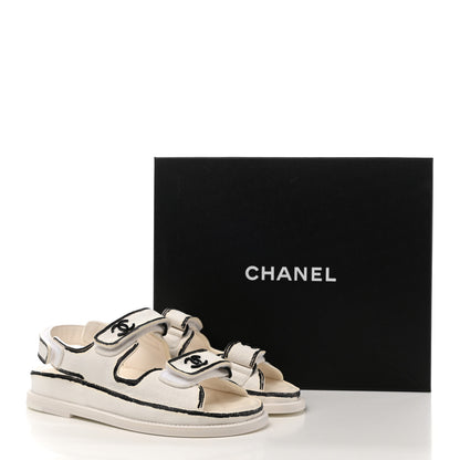 Chanel Calfskin Printed Velcro Dad Sandals 35 White Black 9 of 9