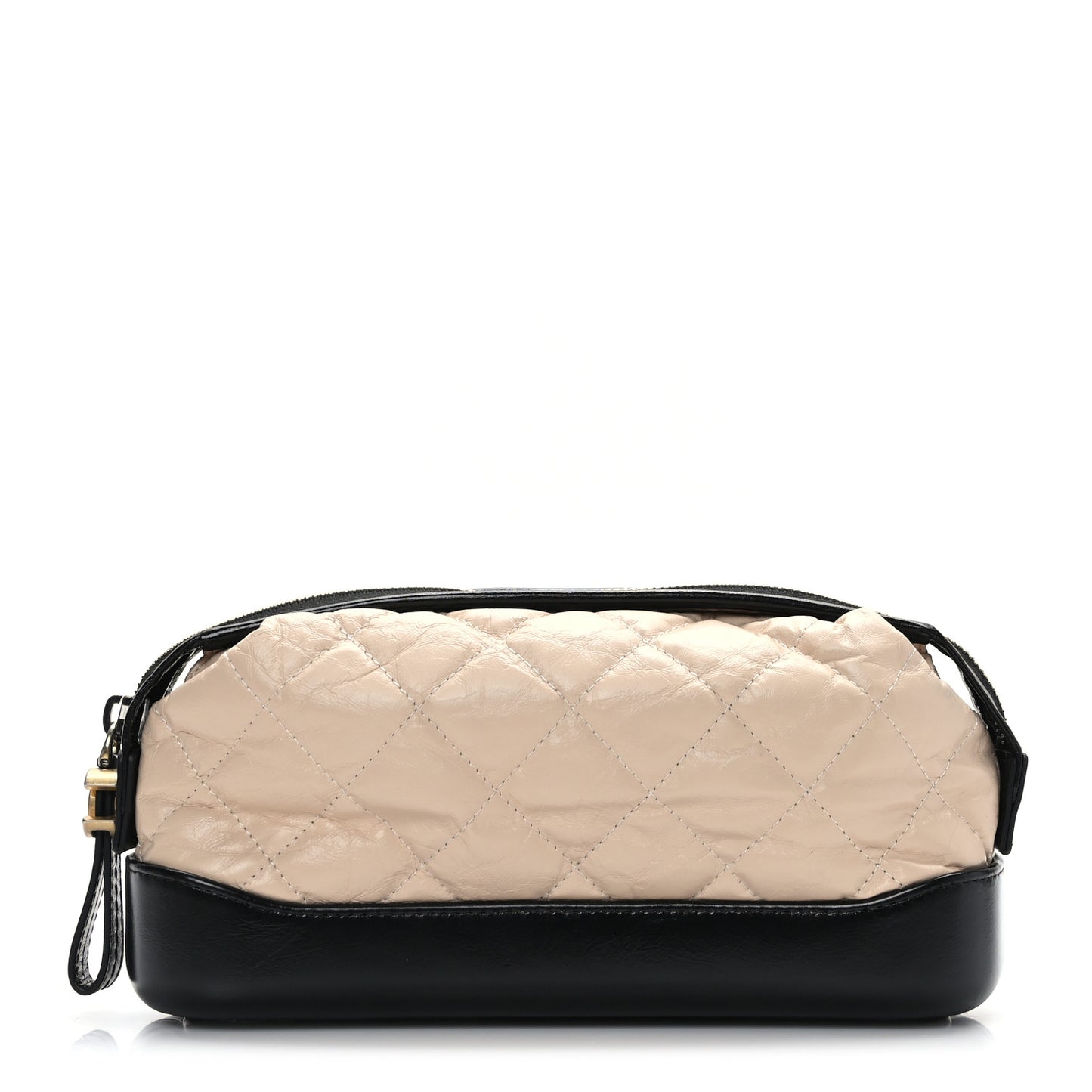 Aged Calfskin Quilted Gabrielle Cosmetic Case Beige Black