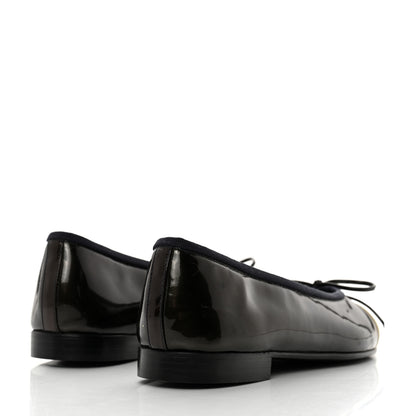 Chanel Patent CC Cap Toe Ballerina Flats 36 Navy Beige 4 of 7