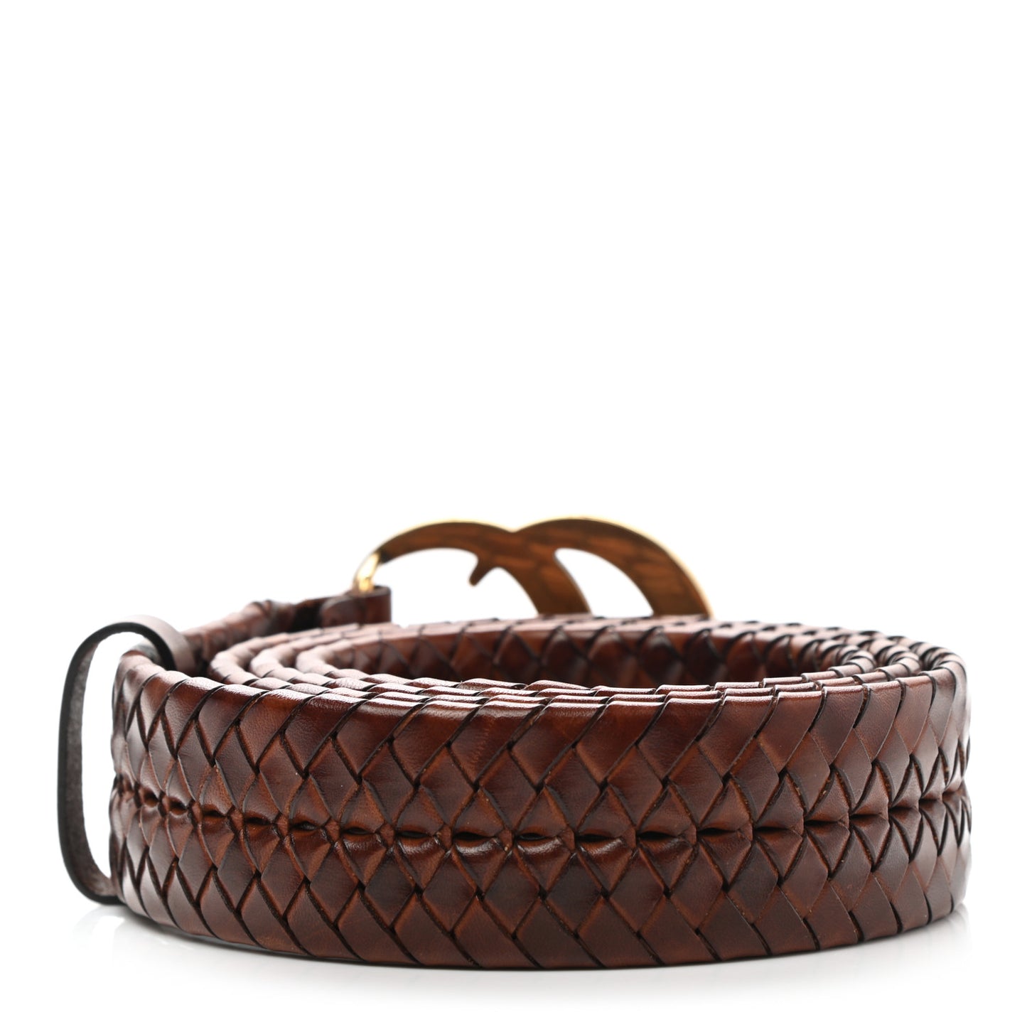 Calfskin Braided Double G 40mm Belt 110 44 Cuoio Bruciato