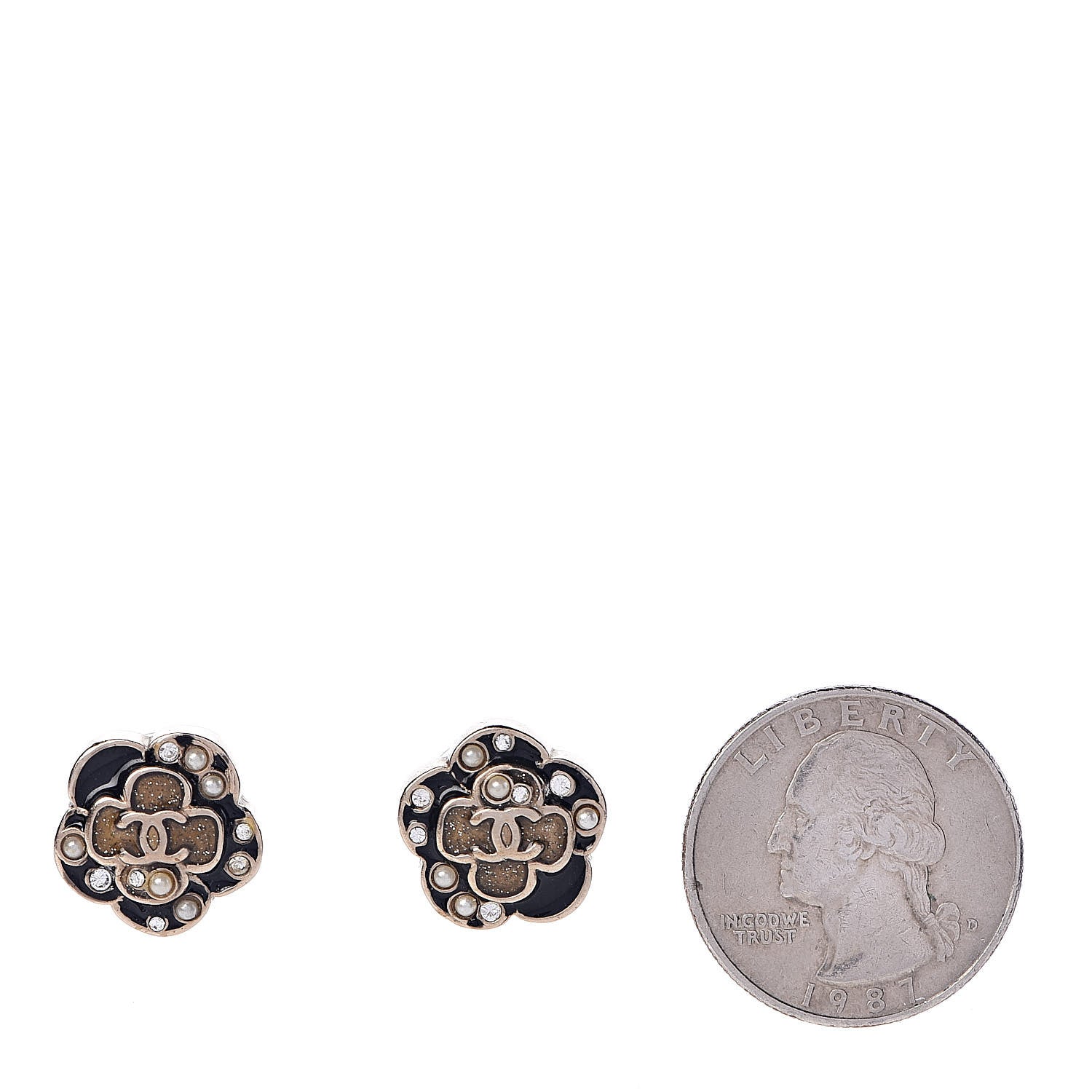 Chanel Enamel Flower CC Earrings Black Gold 2 of 5