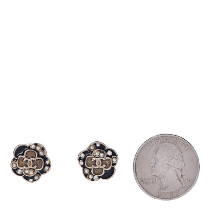 Chanel Enamel Flower CC Earrings Black Gold 2 of 5