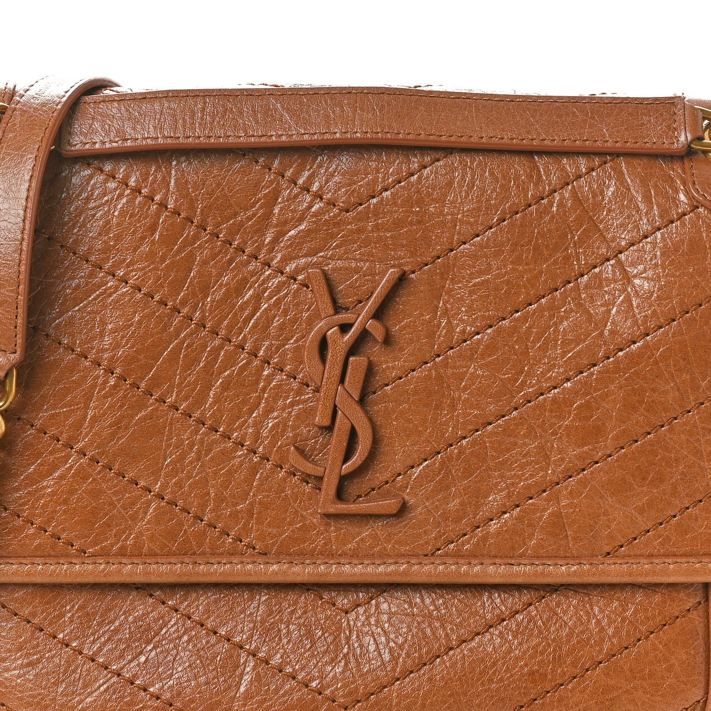 Crinkled Calfskin Matelasse Monogram Medium Niki Chain Satchel Caramel