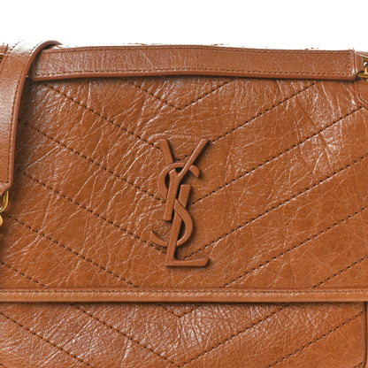 Saint Laurent Crinkled Calfskin Matelasse Monogram Medium Niki Chain Satchel Caramel 8 of 10
