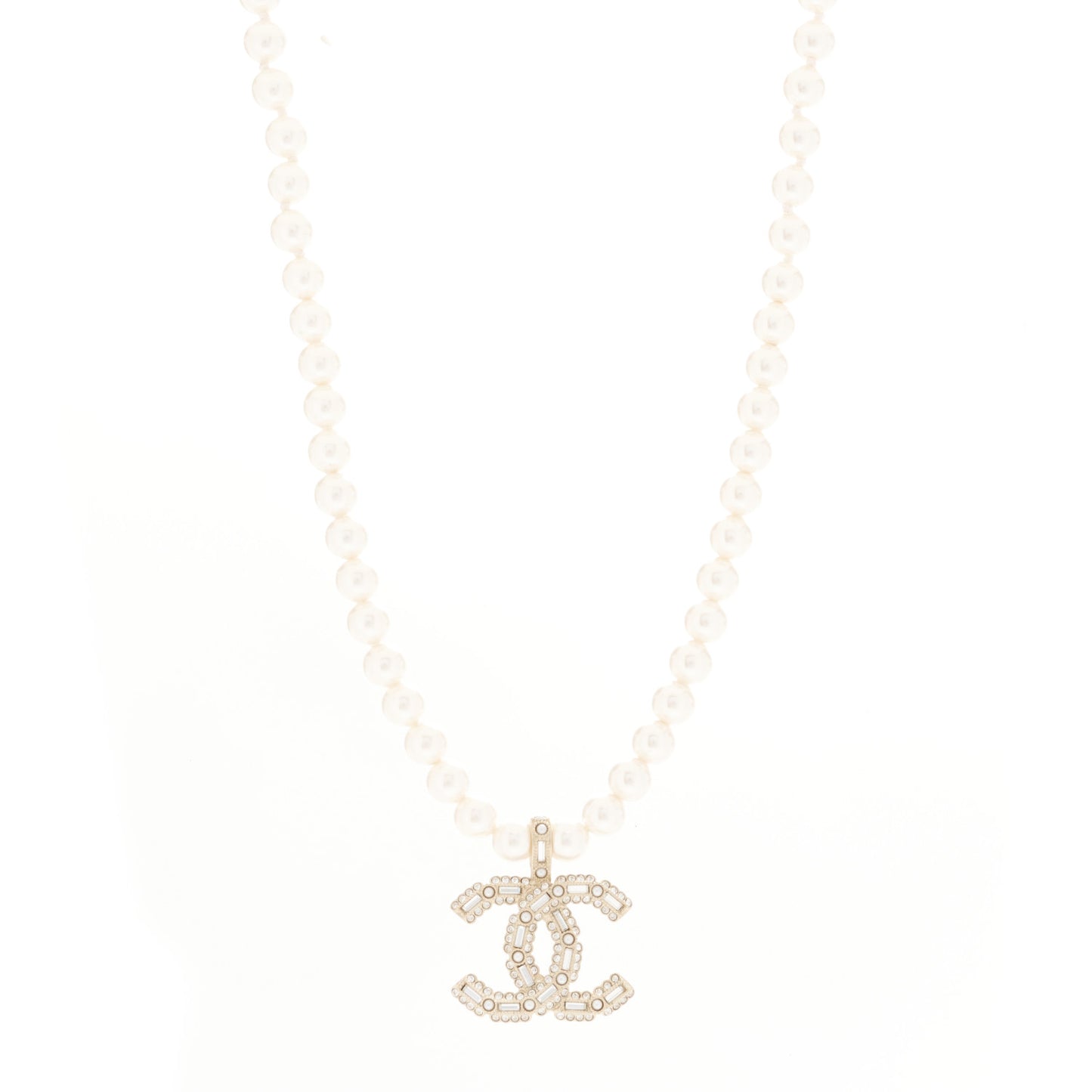 Pearl Crystal Baguette CC Short Necklace Gold