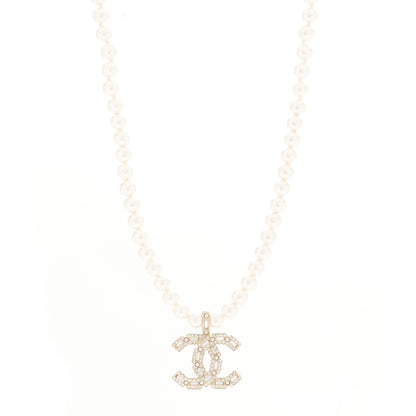Chanel Pearl Crystal Baguette CC Short Necklace Gold 1 of 6