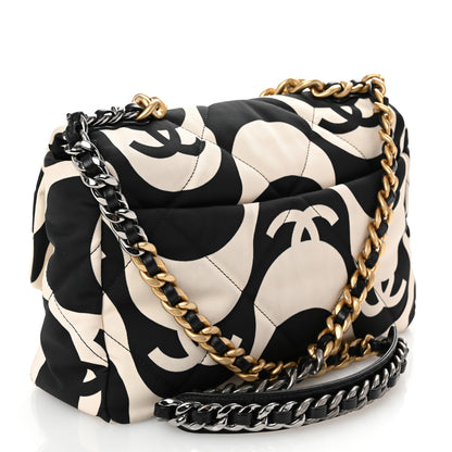 Chanel Fabric Printed Large Chanel 19 Flap Black Ecru 3 of 10