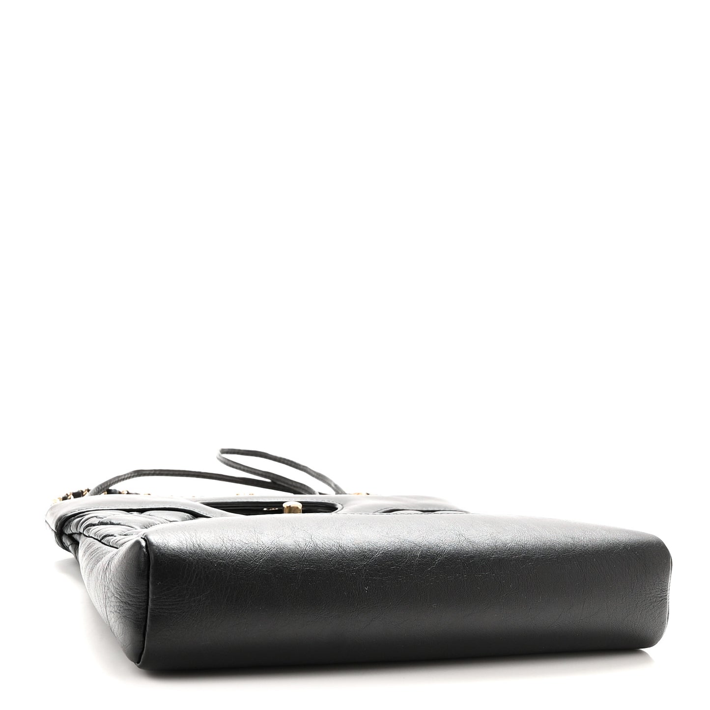 Shiny Crumpled Calfskin Quilted Mini 31 Shopping Bag Black