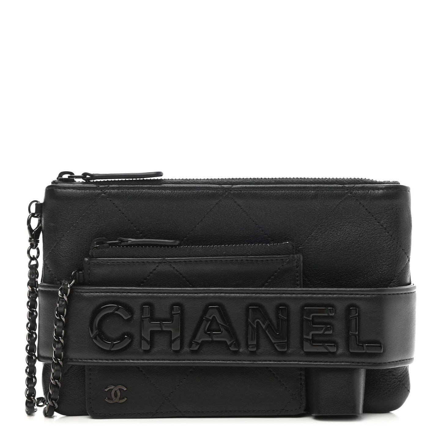 Lambskin Quilted Cosmetic Case With Strap So Black