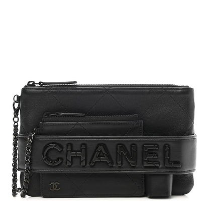 Chanel Lambskin Quilted Cosmetic Case With Strap So Black 1 of 7