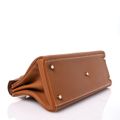 Hermes Taurillon Clemence Shoulder Kelly 42 Gold 4 of 12