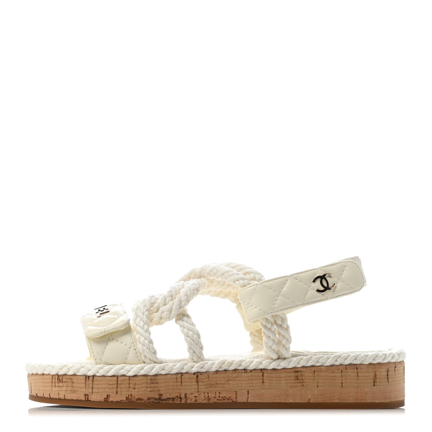 Cord Lambskin Quilted Logo Sandals 35 Ivory
