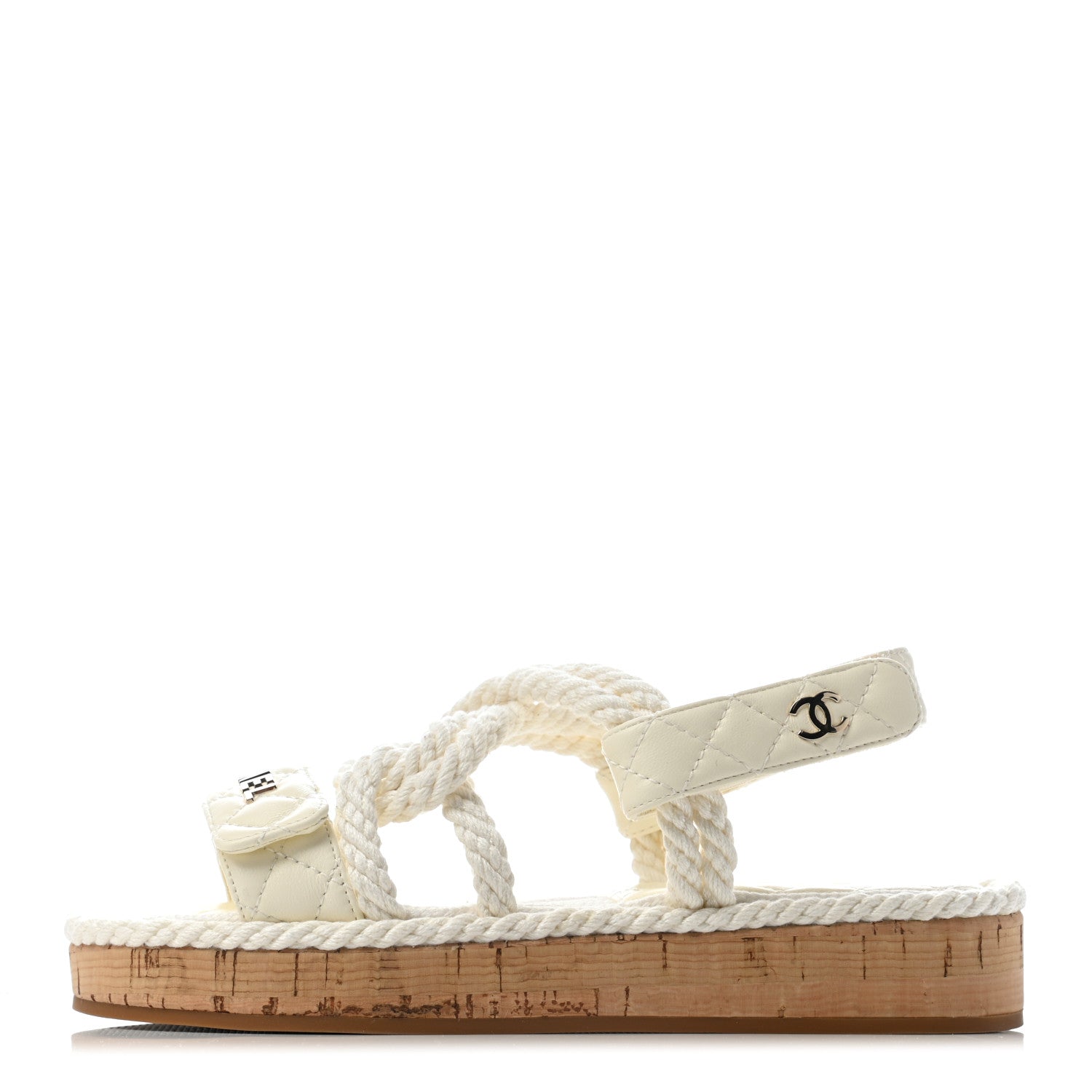 Chanel Cord Lambskin Quilted Logo Sandals 35 Ivory 1 of 6