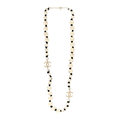 Chanel Pearl Grosgrain CC Long Necklace Gold 3 of 7