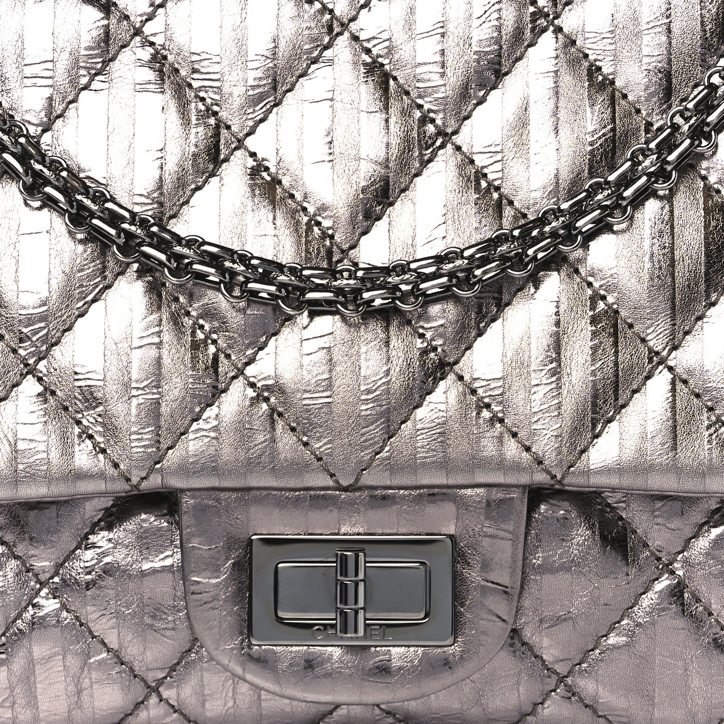 Metallic Calfskin Striped 2.55 Reissue 227 Silver