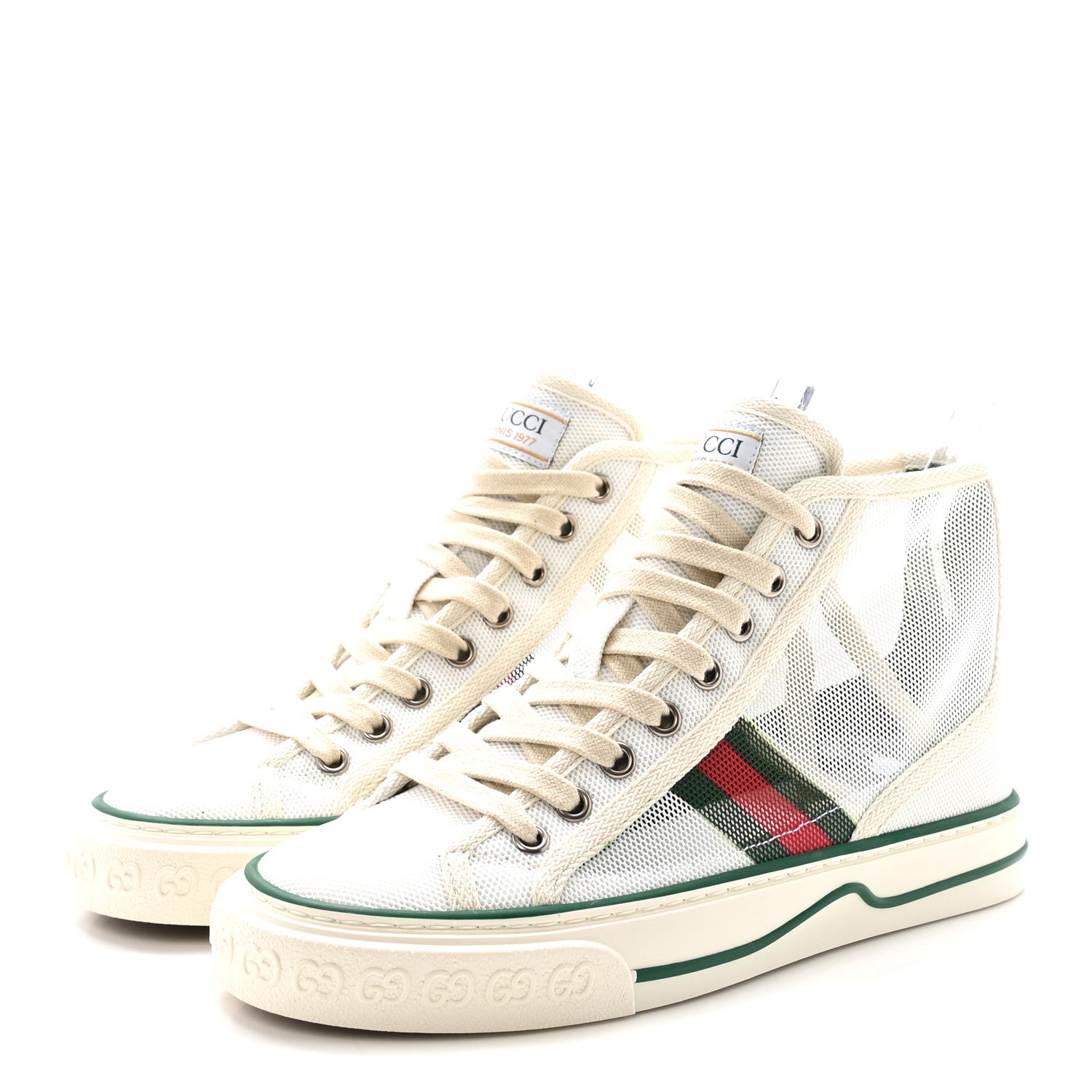 Gucci Mesh Web Womens 1977 Tennis High Top Sneakers 36 Great White Mystic White 4 of 9