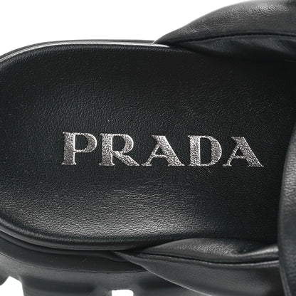 Prada Nappa Soft Metal Triangle Logo Padded Monolith 55mm Slingback Sandals 40 Black 7 of 9