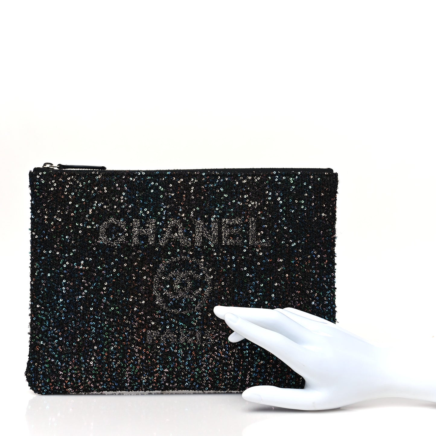 Canvas Sequin Medium Deauville Cosmetic Pouch Black