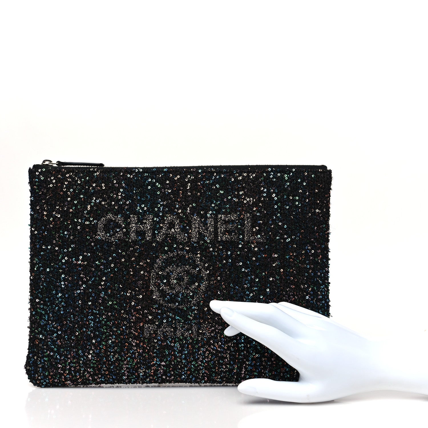 Chanel Canvas Sequin Medium Deauville Cosmetic Pouch Black 2 of 8