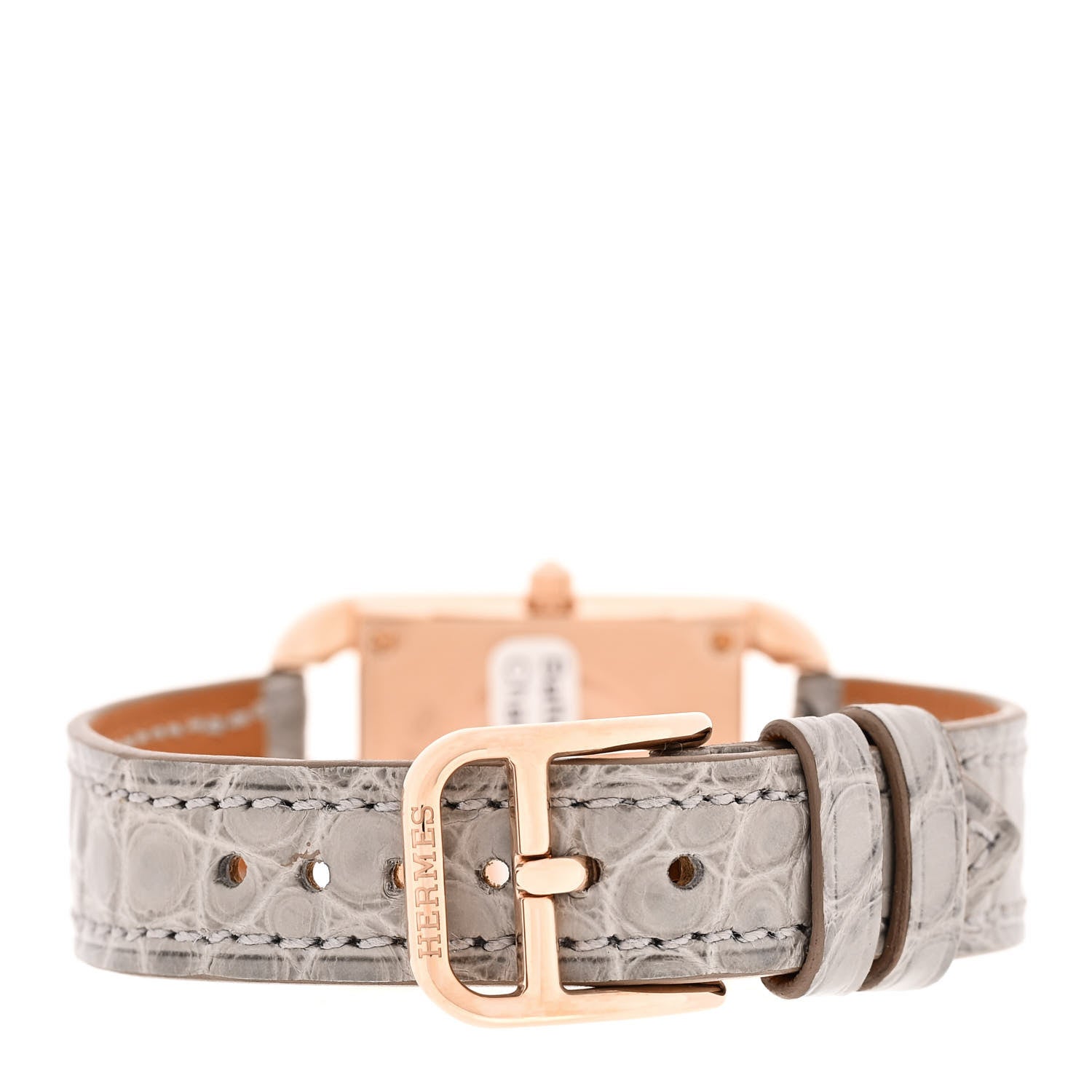 Hermes 18K Rose Gold Alligator Diamond Bezel Mother of Pearl 23mm Cape Cod Quartz Watch Gris Perle 3 of 5