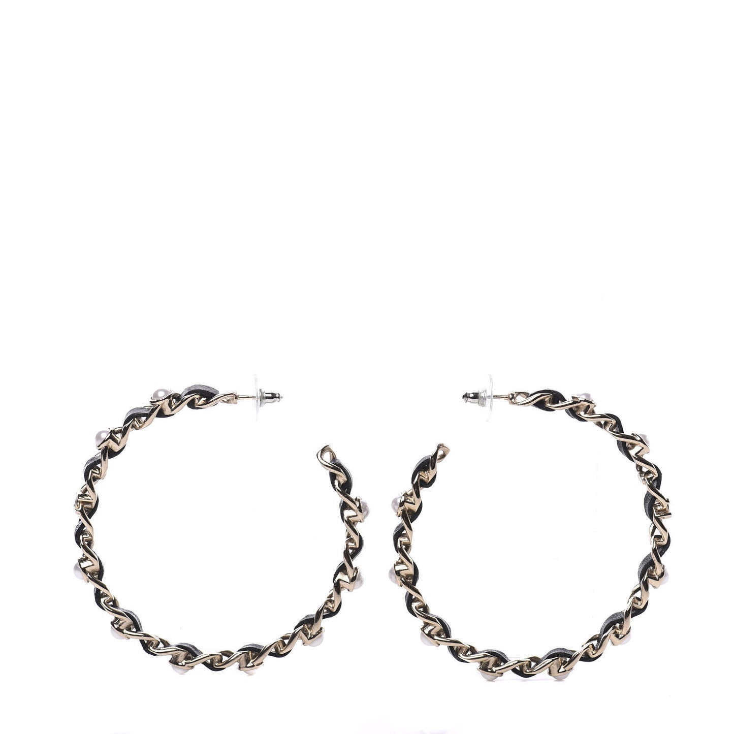 Lambskin Pearl More Is More CC Chain Hoop Earrings Gold Black