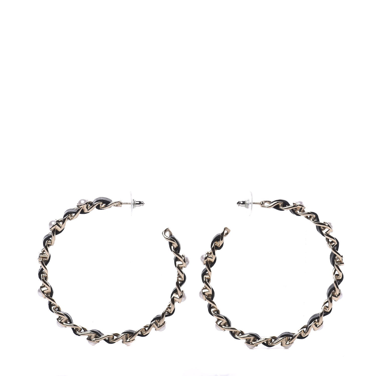 Chanel Lambskin Pearl More Is More CC Chain Hoop Earrings Gold Black 2 of 8