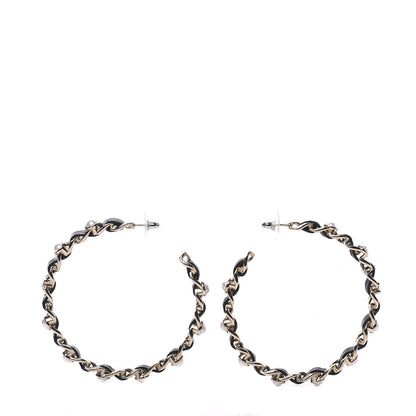 Chanel Lambskin Pearl More Is More CC Chain Hoop Earrings Gold Black 2 of 8