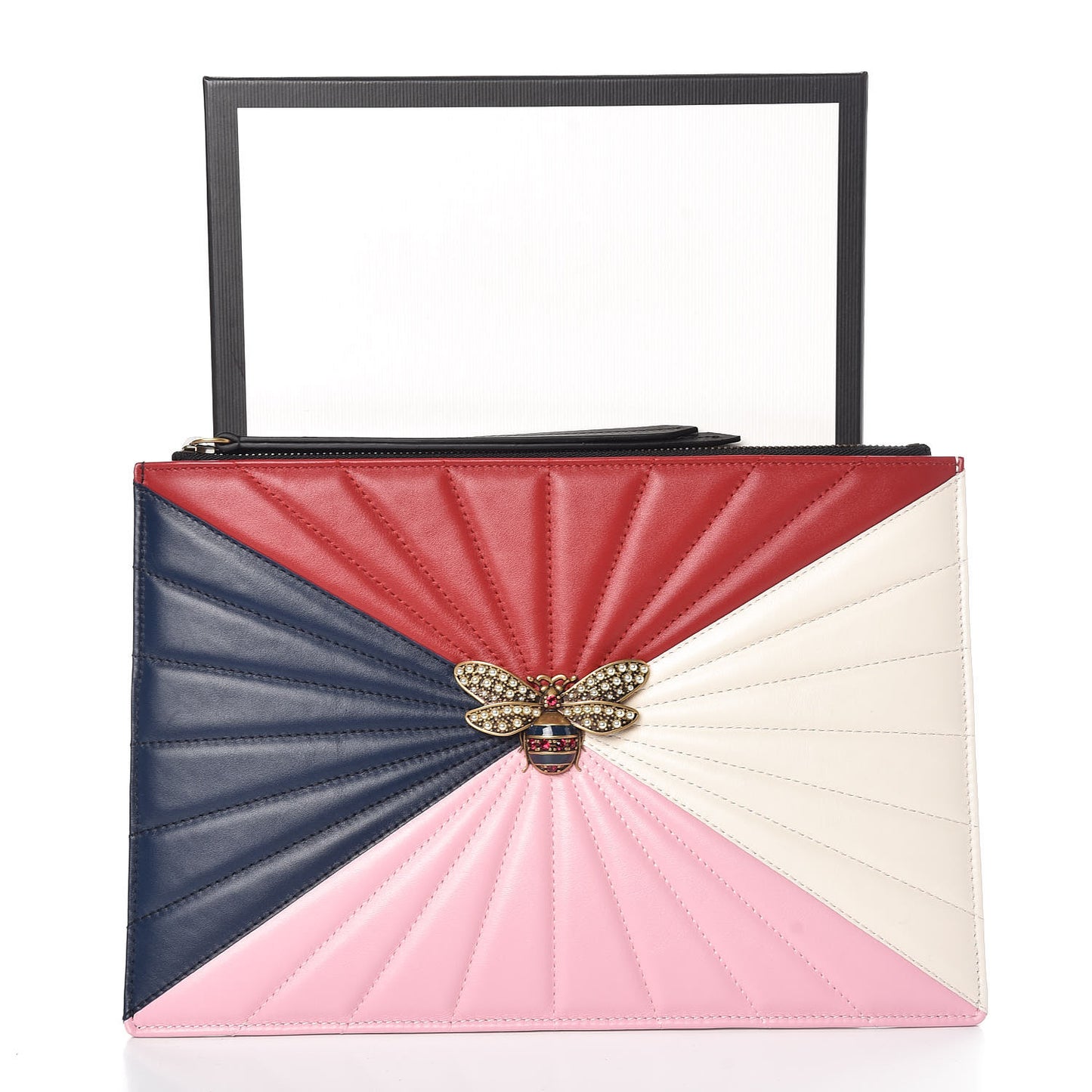 Calfskin Trapuntata Queen Margaret Oversized Zip Pouch Blue Agata Hibiscus Red Mystic White Sugar Pink