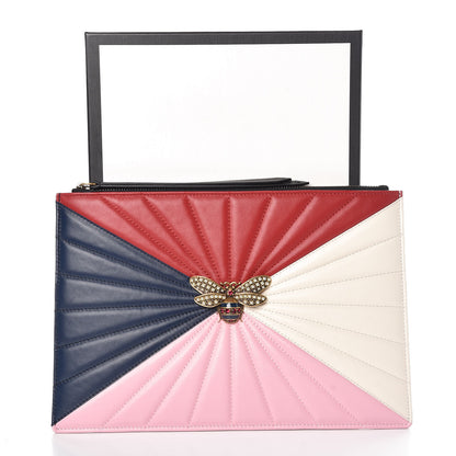 Gucci Calfskin Trapuntata Queen Margaret Oversized Zip Pouch Blue Agata Hibiscus Red Mystic White Sugar Pink 8 of 8