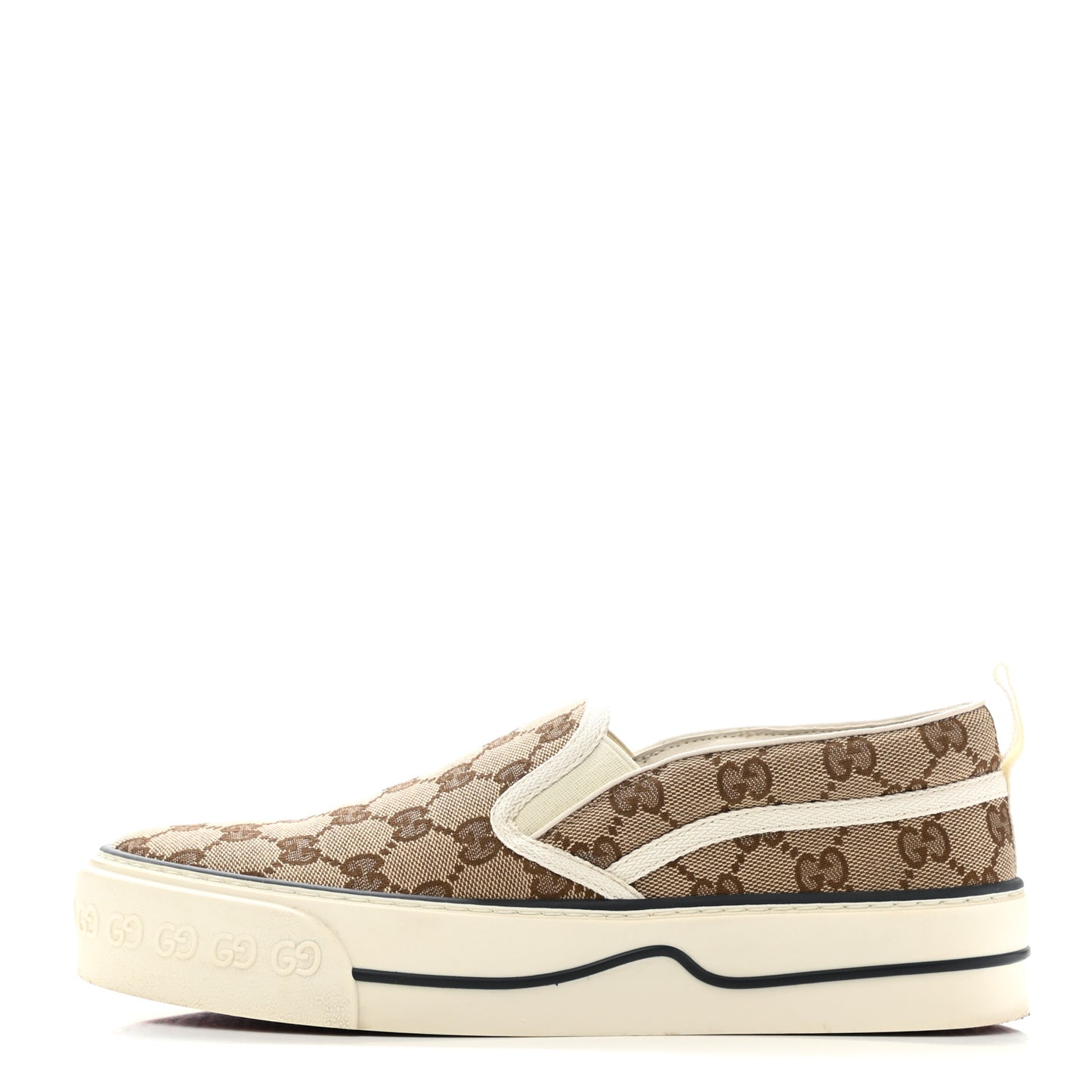 GG Monogram Womens 1977 Tennis Slip On 30mm Sneakers 39 Beige Ebony Mystic White