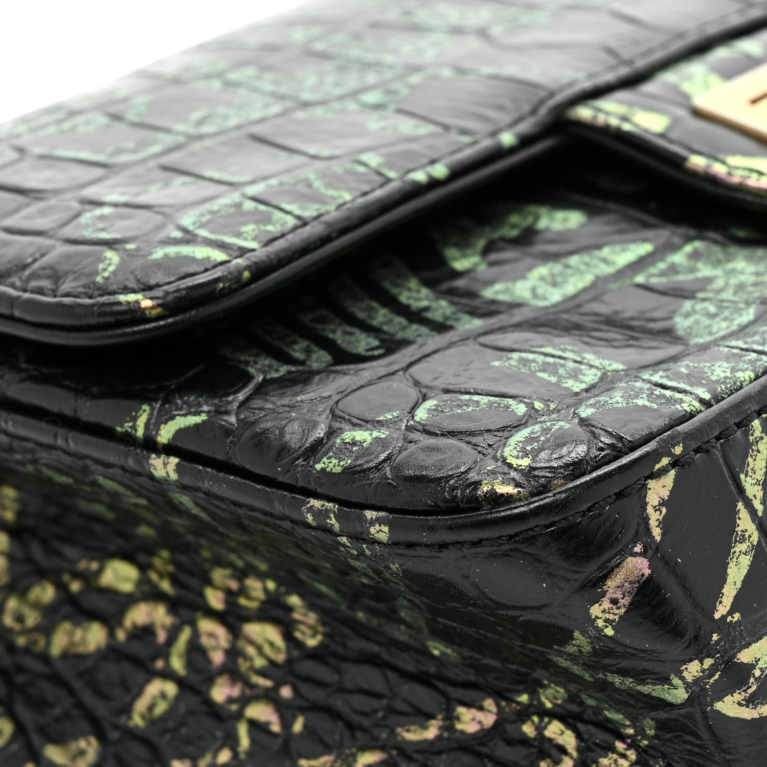Chanel Calfskin Crocodile Embossed Graffiti 2.55 Mini Cocodile Reissue Flap Black Pink 13 of 16