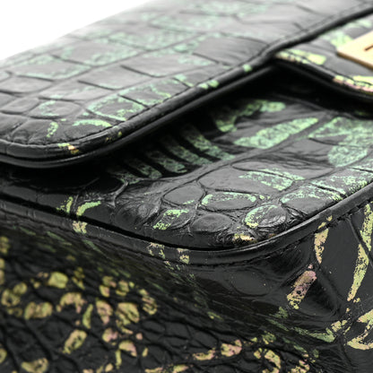 Chanel Calfskin Crocodile Embossed Graffiti 2.55 Mini Cocodile Reissue Flap Black Pink 13 of 16