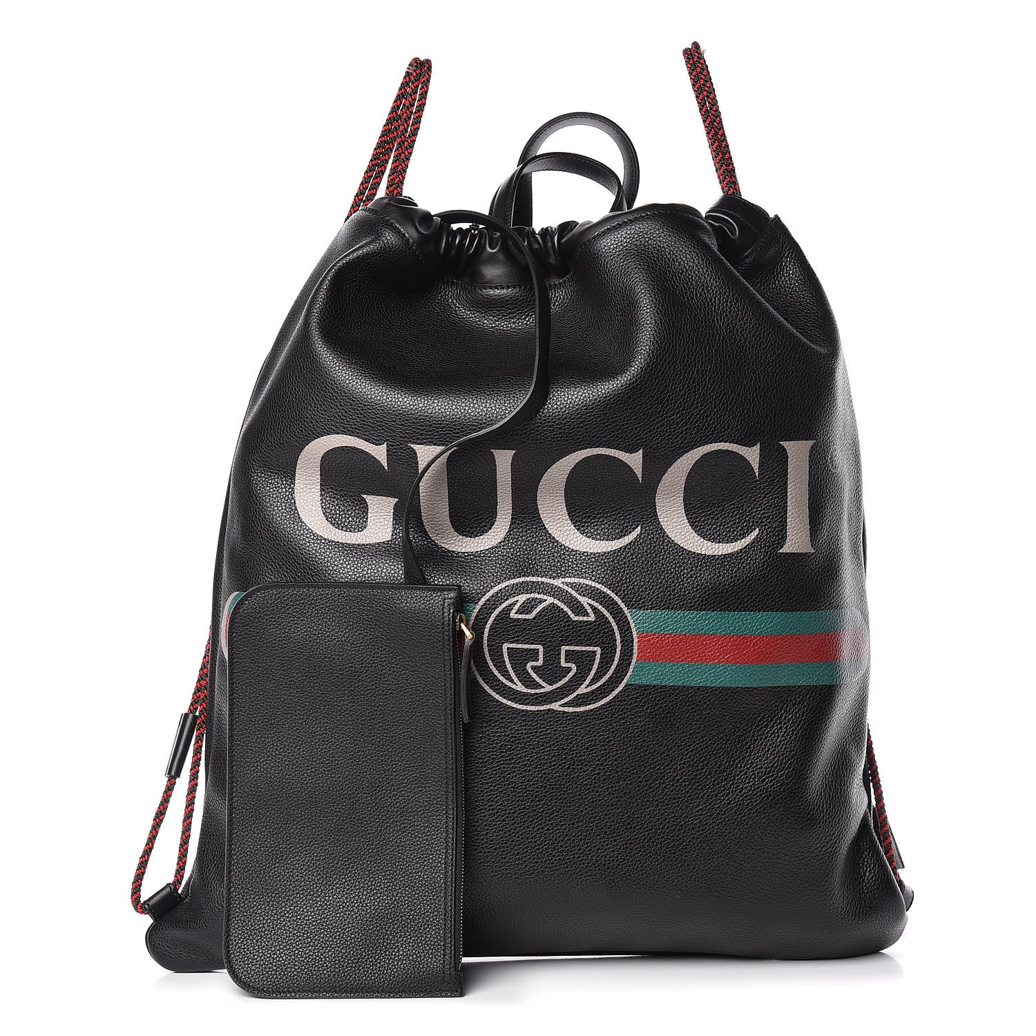 Gucci Calfskin Logo Drawstring Backpack Black 1 of 11