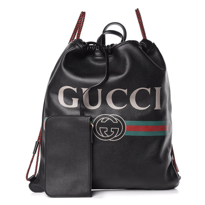 Gucci Calfskin Logo Drawstring Backpack Black 1 of 11