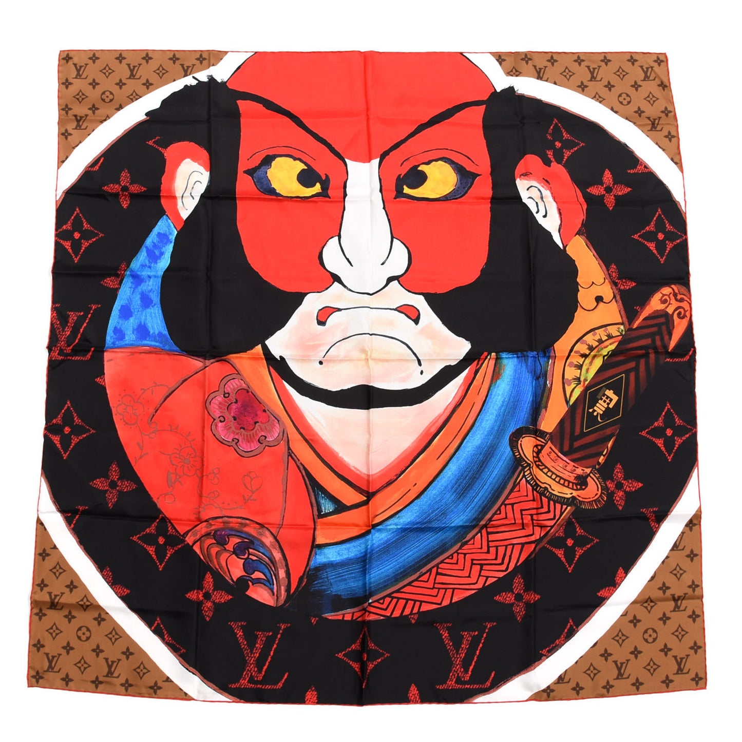 Silk Monogram Kabuki Sticker Square Scarf
