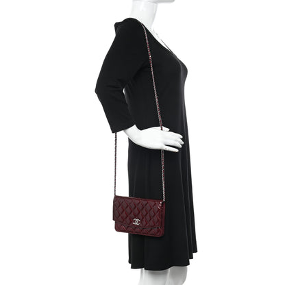 Chanel Patent Quilted Brilliant Wallet On Chain WOC Dark Burgundy 2 of 13