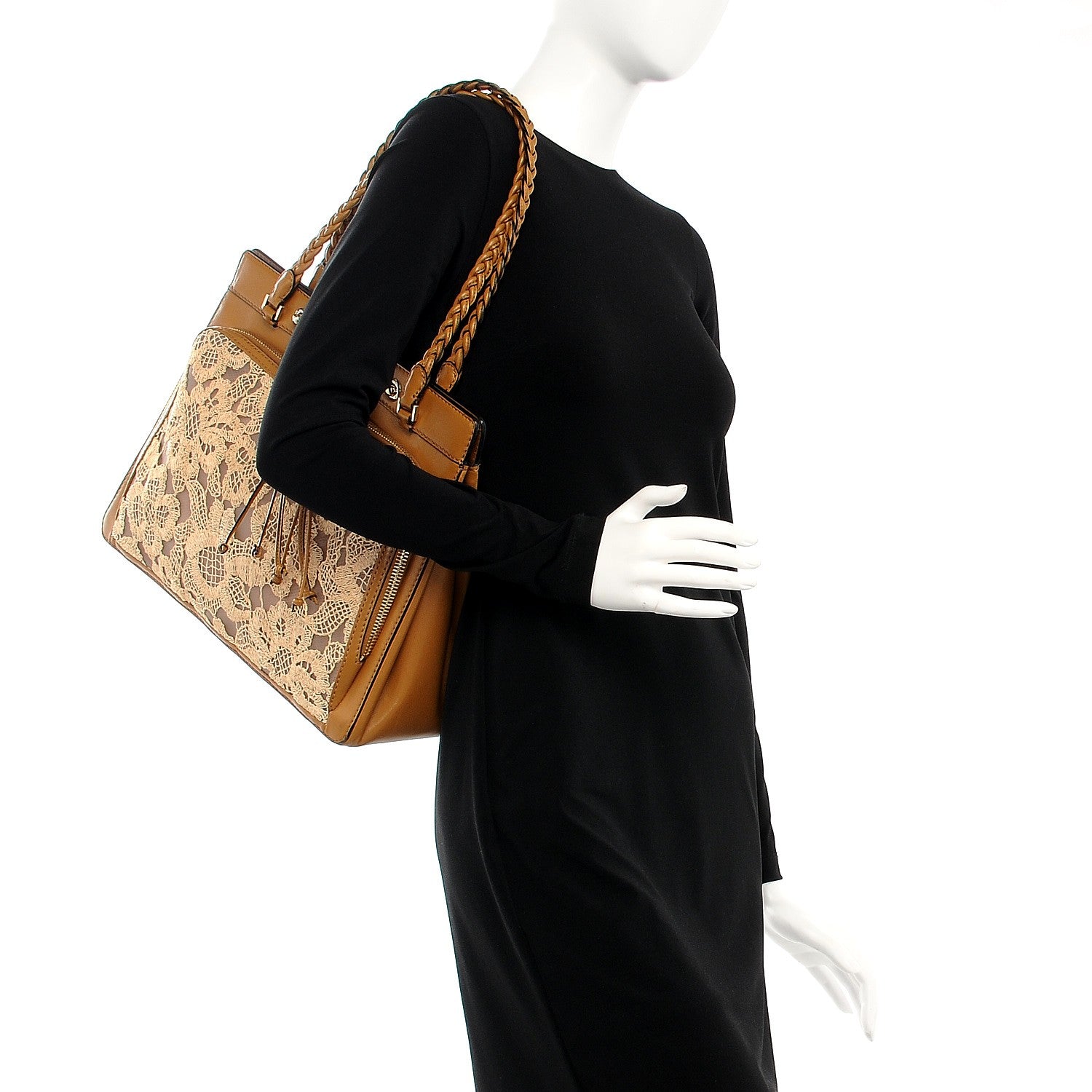 Valentino Garavani Vitello Lace Demetra Satchel Cognac 2 of 8