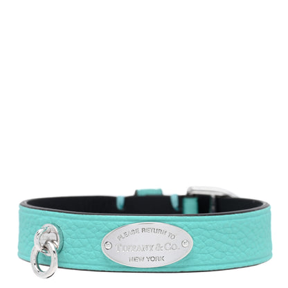 Tiffany Sterling Silver Leather Return to Tiffany Single Wrap Bracelet Blue 1 of 4