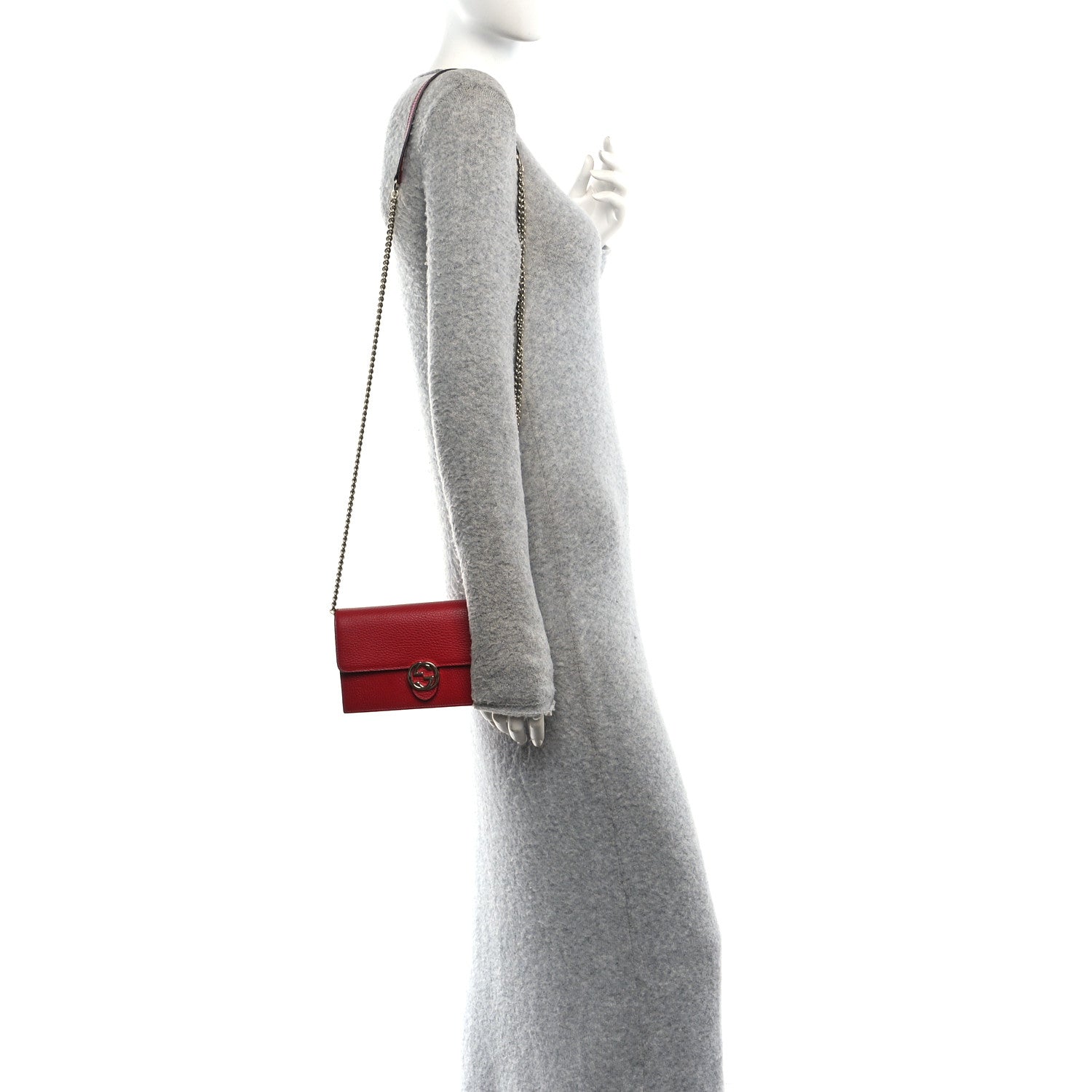 Gucci Dollar Calfskin Interlocking G Chain Wallet Red 2 of 11