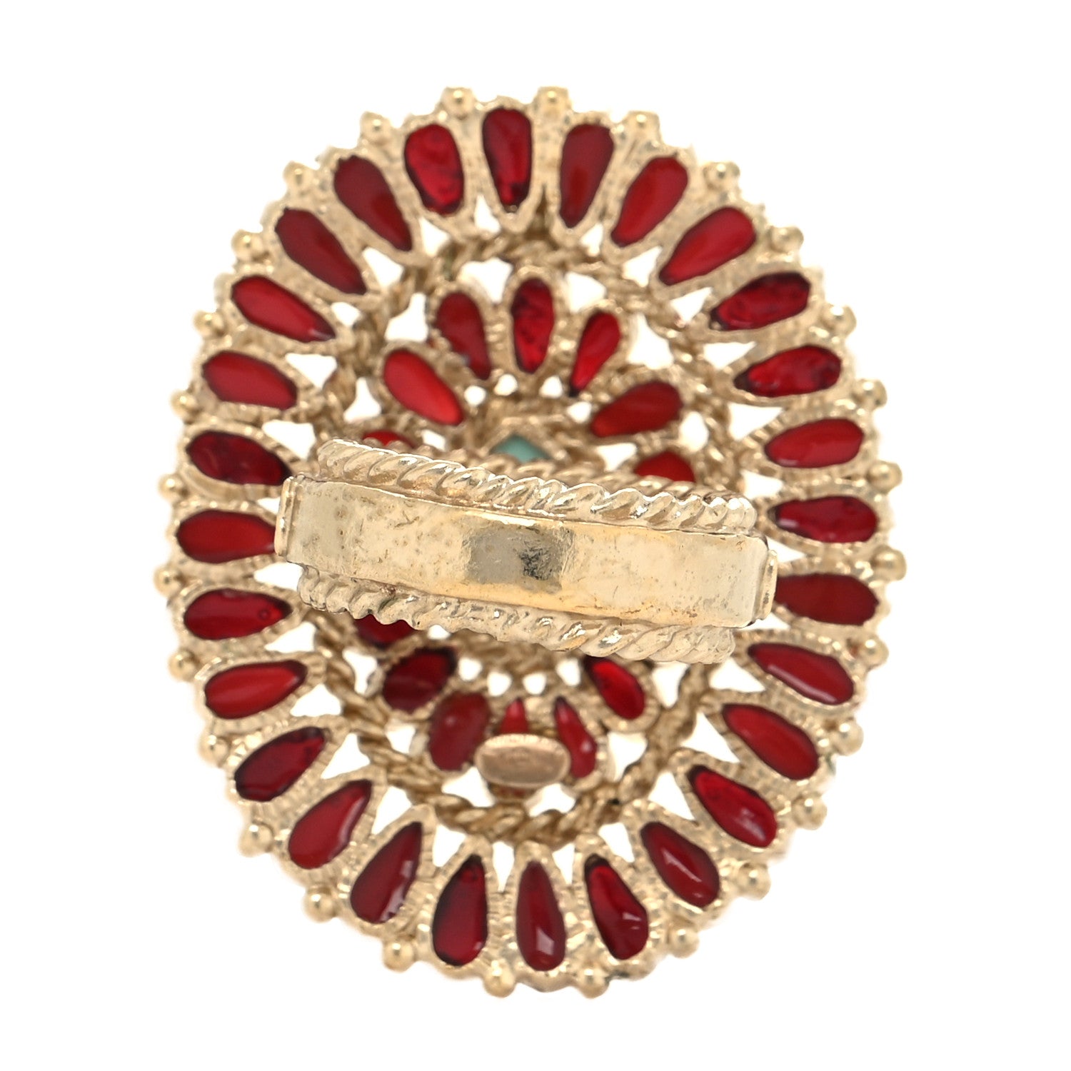 Chanel Enamel Gripoix Ring 52 6 Turquoise Burgundy 3 of 4