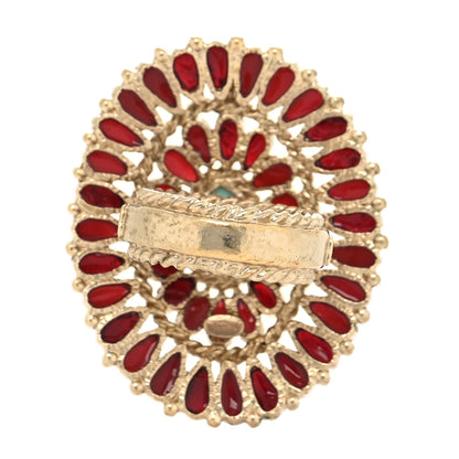 Chanel Enamel Gripoix Ring 52 6 Turquoise Burgundy 3 of 4