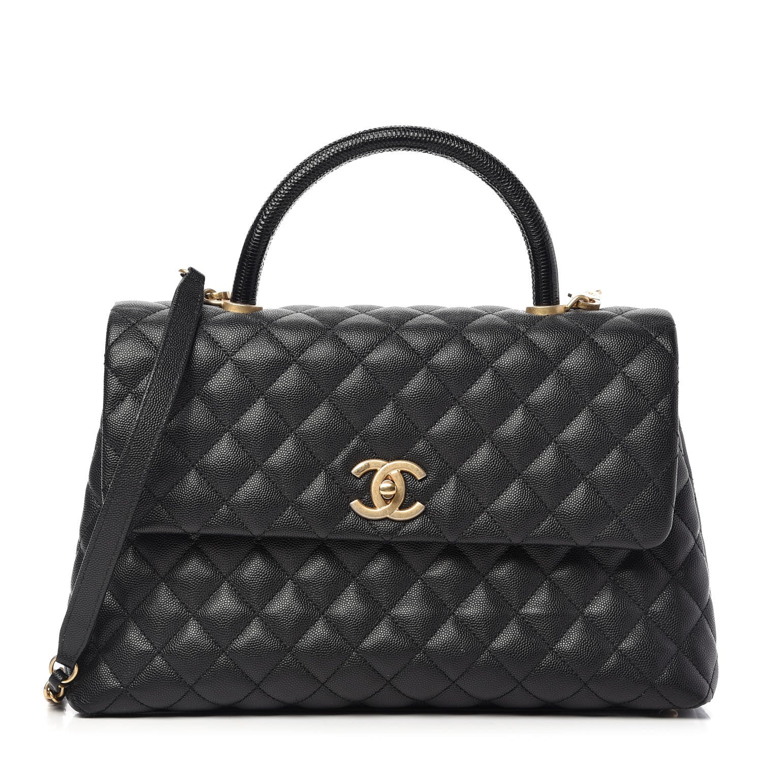 Chanel Caviar Lizard Quilted Medium Coco Handle Flap Black 1 of 9